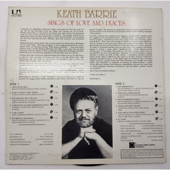 Keath Barrie – Sings of Love & Places (1974) Vinyl LP UA Folk UALA-350G - Picture 3 of 10